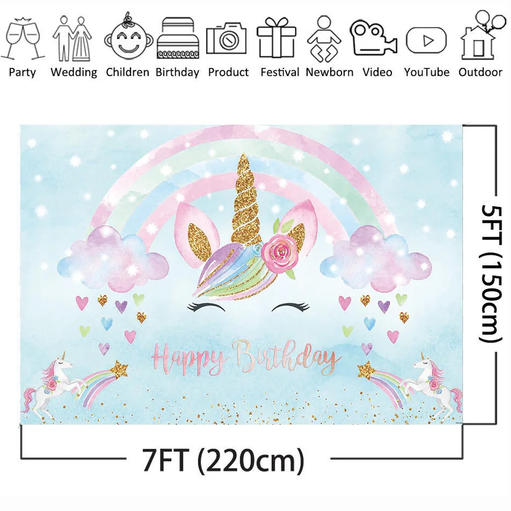 Mehofoto Unicorn Rainbow Photo Background for Photography Photocall Happy Birthday Party Backdrop Horse Blue Sky Backgrounds
