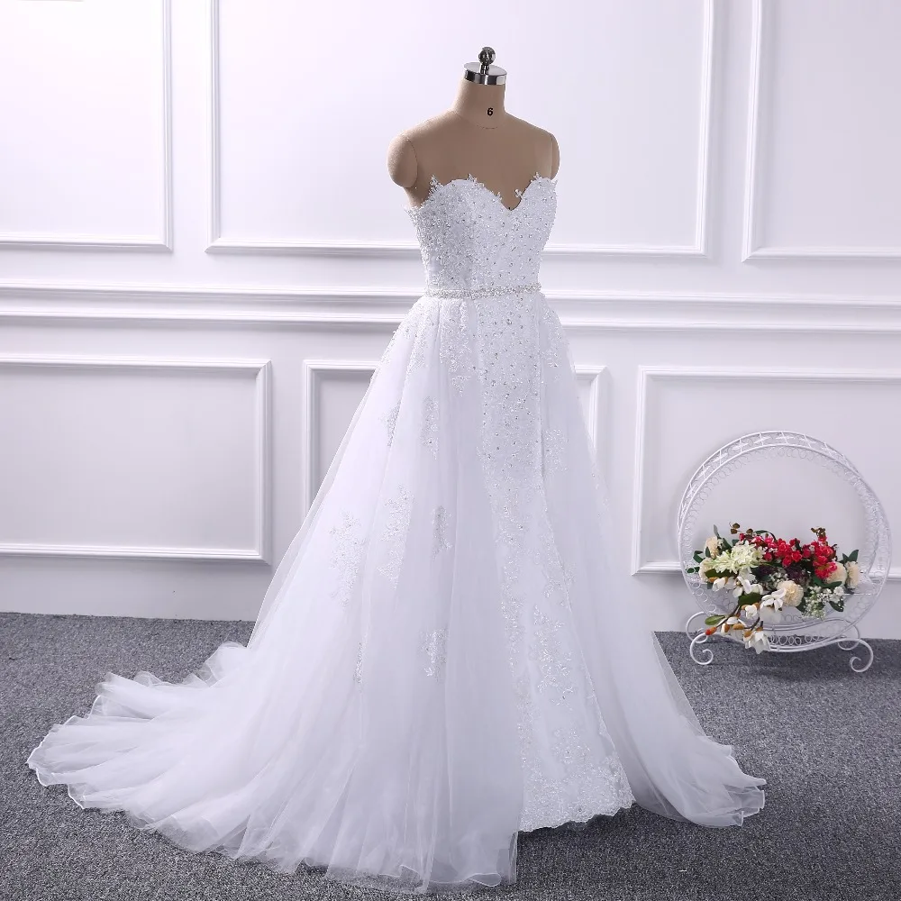 

Dreamy Design Lace Appliques Mermaid Wedding Dress Sweetheart Sexy Backless Bride Dress With Removable Train Skirt Custom made
