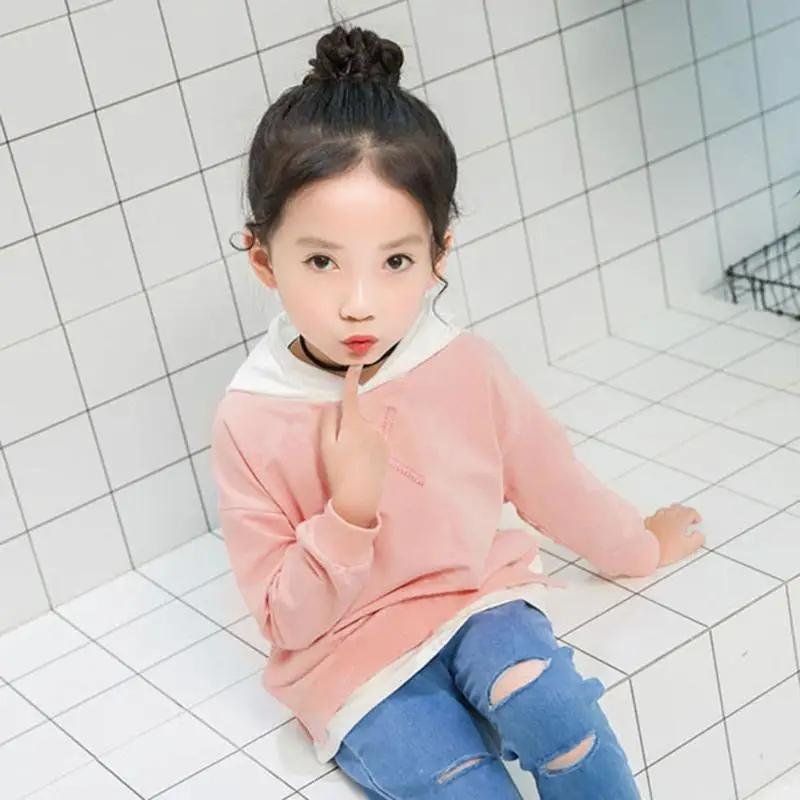 Spring Baby Kids Girls Sweatshirts Hoodies Pullover Light Pink Long