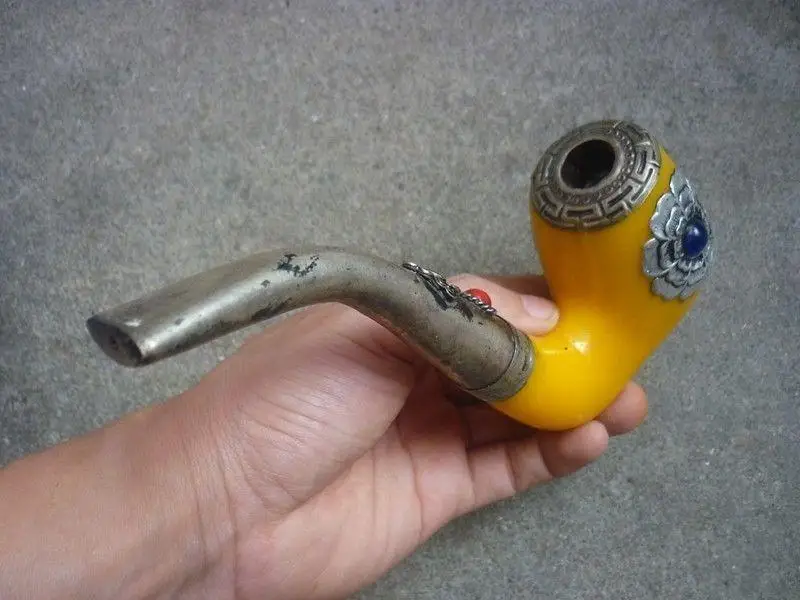 

Chinese ancient aristocratic dedicated copper inlay beeswax pipe smoke
