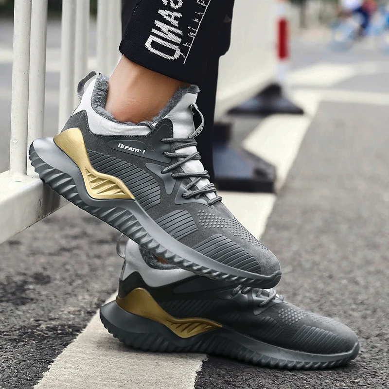 

Winter Plush Running shoes for Men Sneakers Non-slip Sole Suede Upper Comfortable inside Size 39-46 Outdoor Bounce Sport Shoes