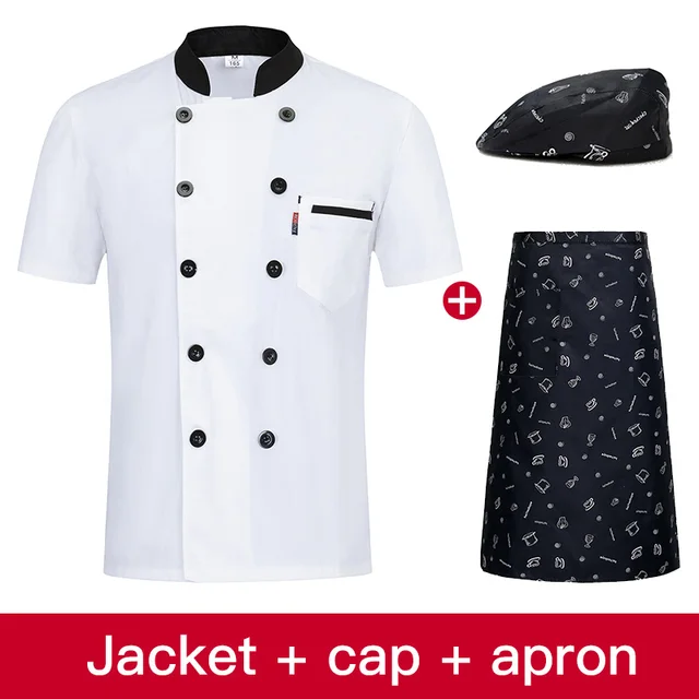 M 4XL Men Short Sleeves chef shirt Breathable Patchwork Chef Food