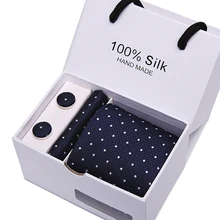 Blue Dot Tie Necktie Handkerchief box Set Party Wedding Classic Pocket Square Tie Orange Stripe Silk Woven Men gift group tie fashion men s square dot pattern tie deep blue