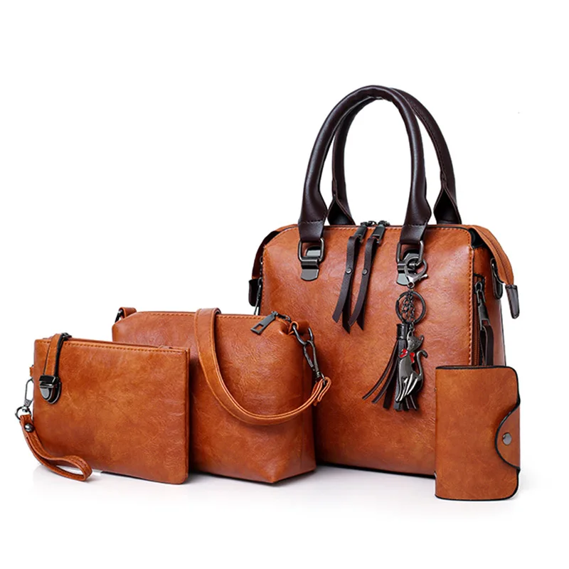 

Vintage 4PCS Handbag Set Women PU Leather Shoulder Bag for Women 2019 Purses and Hnadbags G500
