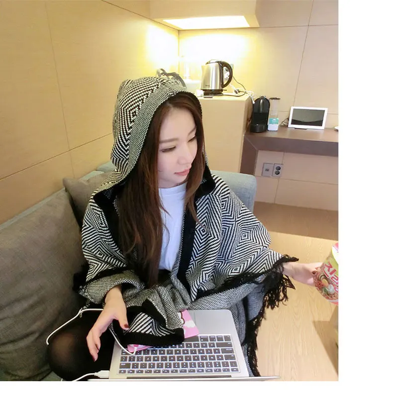

2019 Hot Sale Hijab New Tassel Women's Knitted Coat Winter Scarves Fashion Geometric Thick Warm Ponchos And Capes Big Size
