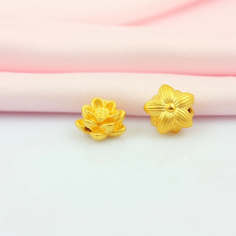 Pure 999 24K Yellow Gold  Women 3D Lotus Flower Pendant