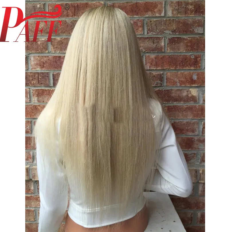 PAFF Ombre#1BT60 пепельный блонд полный кружевной парик человеческих волос предварительно сорвал бразильские прямые волосы Реми парик Детские волосы прозрачное кружево