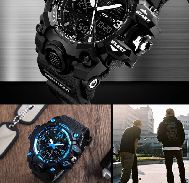 SKMEI New Fashion Men Sports Watches Men Quartz Analog LED Digital Clock Man Military Waterproof Watch Relogio Masculino 1155B -