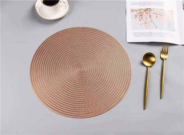 38 см круглый ПВХ коврик для столовых приборов нордический анти-обжигающий изоляционный стол коврик для отеля ресторана стейк колодки - Цвет: Rose Gold