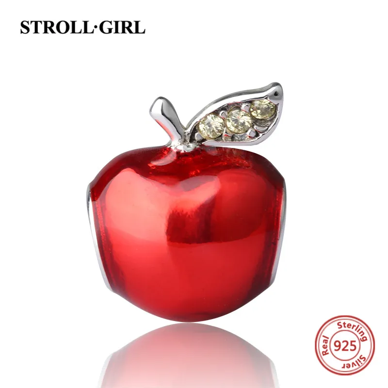 StrollGirl Apple Charms collection Beads 925 silver with enamel&CZ Fit original Pandora Charm Bracelets diy Jewelry Making Gifts