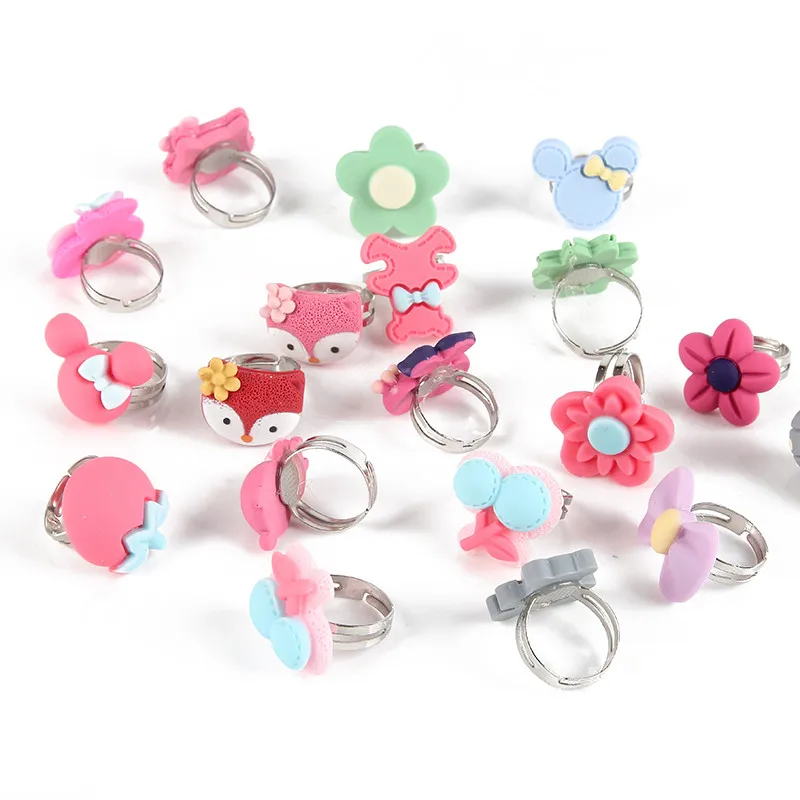 New Arrival Cute Resin Colorful Animal and Flower Kids Rings for Girls Children's Day Gift Finger Jewelry 100pcs