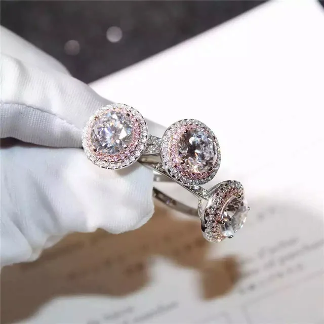 DODO Beautiful Pink Small AAA Zircon Round Rings For Women Luxurious 7mm Main Stone Wedding Engagement Jewelry Anillos JZ069