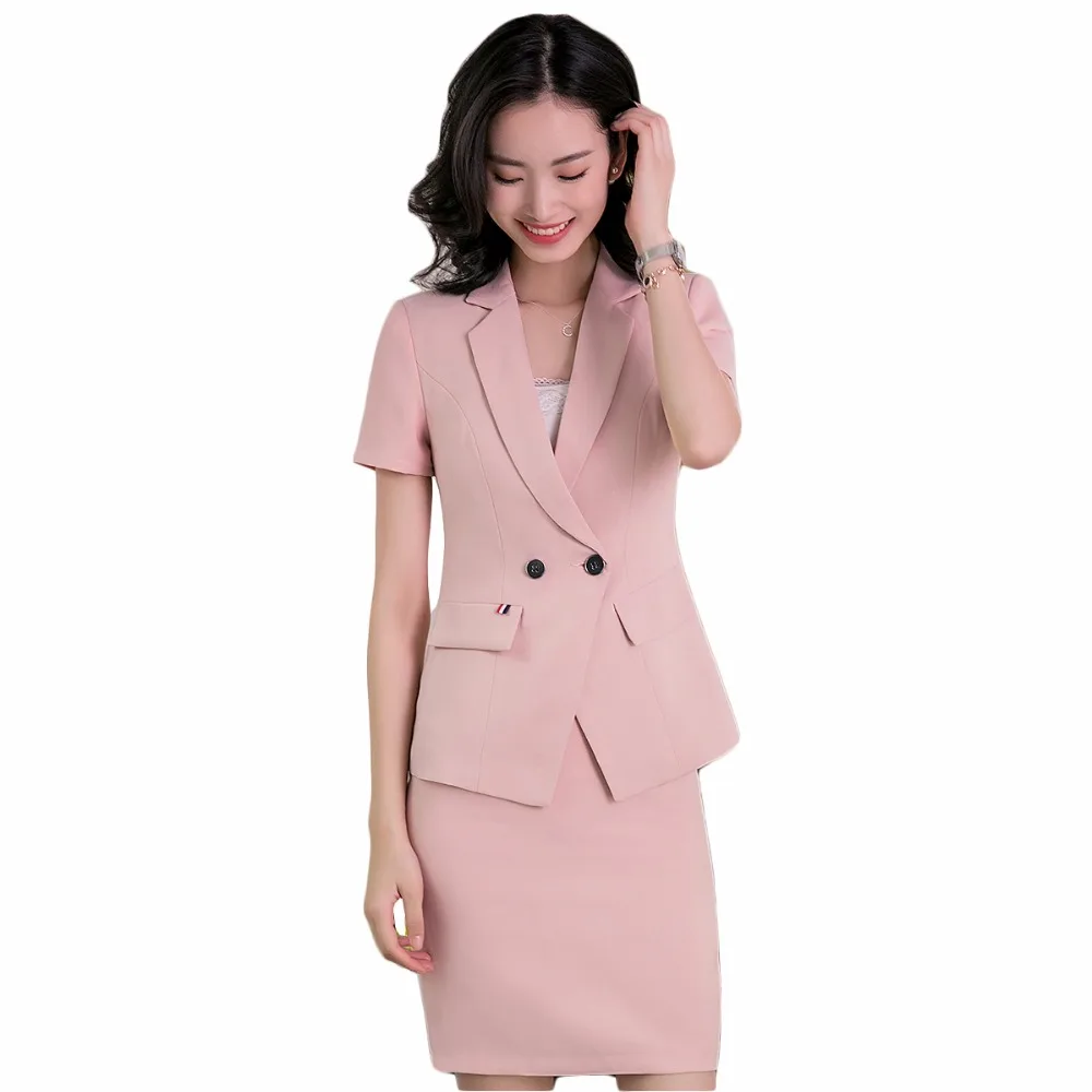 2018 Spring summer work wear uniform skirt suits set women short sleeve