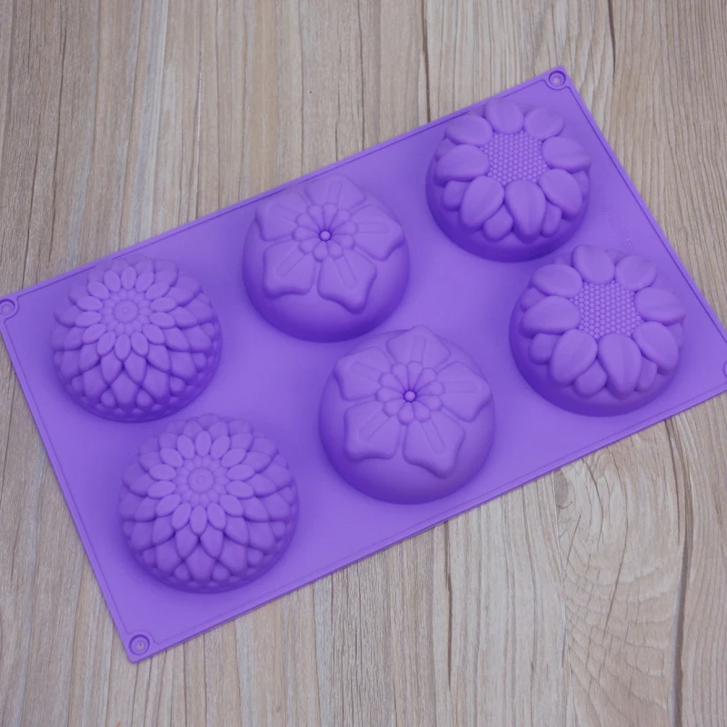 6 Holes Purple Flower Shaped Silicone Mould DIY Handmade Candle Cake Baking Soap Moulds Mold Kitchen Tools