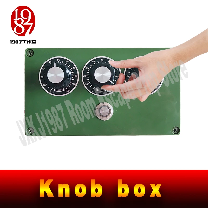 

JXKJ1987 escape room game knob box prop rotate three knobs to the right position press the metal button to release the lock