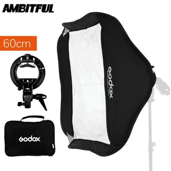 

Godox 60 x 60cm 24 * 24inch Foldable Softbox Kit + S Type Bracket Stable Bowens Flash Bracket Mount for Camera Flashes
