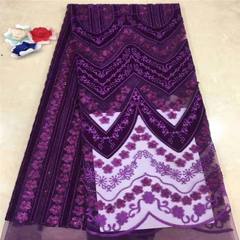 

VILLIEA Purple Velvet African Tulle Lace Fabric High Quality African Lace Fabric With Sequins Lace Material For Bridal Lace
