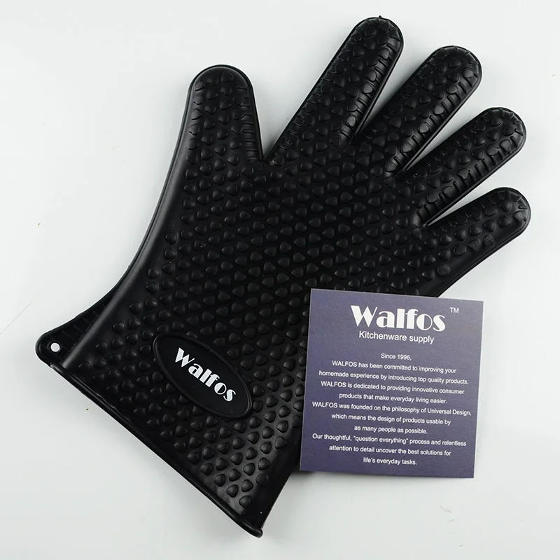 WALFOS 1 шт. пищевой приготовление, Выпекание, барбекю перчатки теплостойкая силиконовая решетка для барбекю перчатки прихватка-перчатки для барбекю инструменты - Цвет: one black