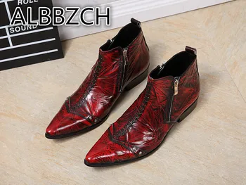 

Retro Trend Chelase Men Boots Fashion Sewing Embossed Leather Men's Ankle Boots Westorn Cowboy Work Boots Casual Party Men Shoes