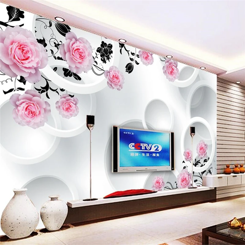 beibehang Custom photo wall  stickers rose 3D stereo circles TV wall papel de parede 3d para sala ataca wallpaper for walls 3 d beibehang custom photo wallpaper stickers trees lakes landscape 3d background walls papel de parede 3d para sala atacado