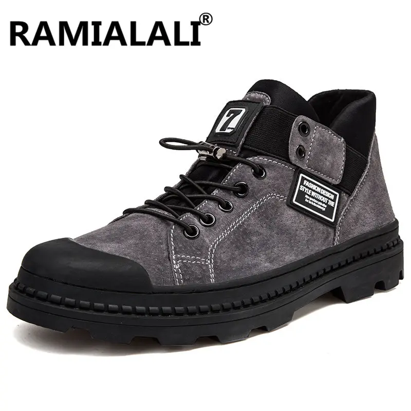 

Winter Genuine Leather Men Boots Leather High Top Lace-Up Snow Boots Warm with Fur Waterproof Ankle Boots Large Size