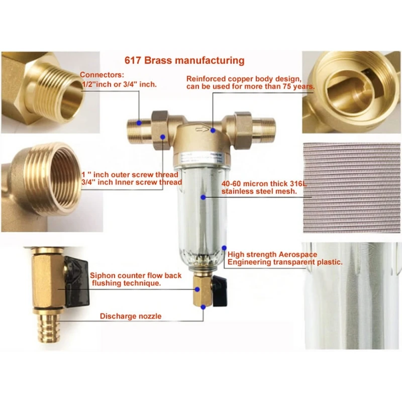 1/2 Inch / 3/4 Inch Copper Port Cleaner Filter Household Whole House