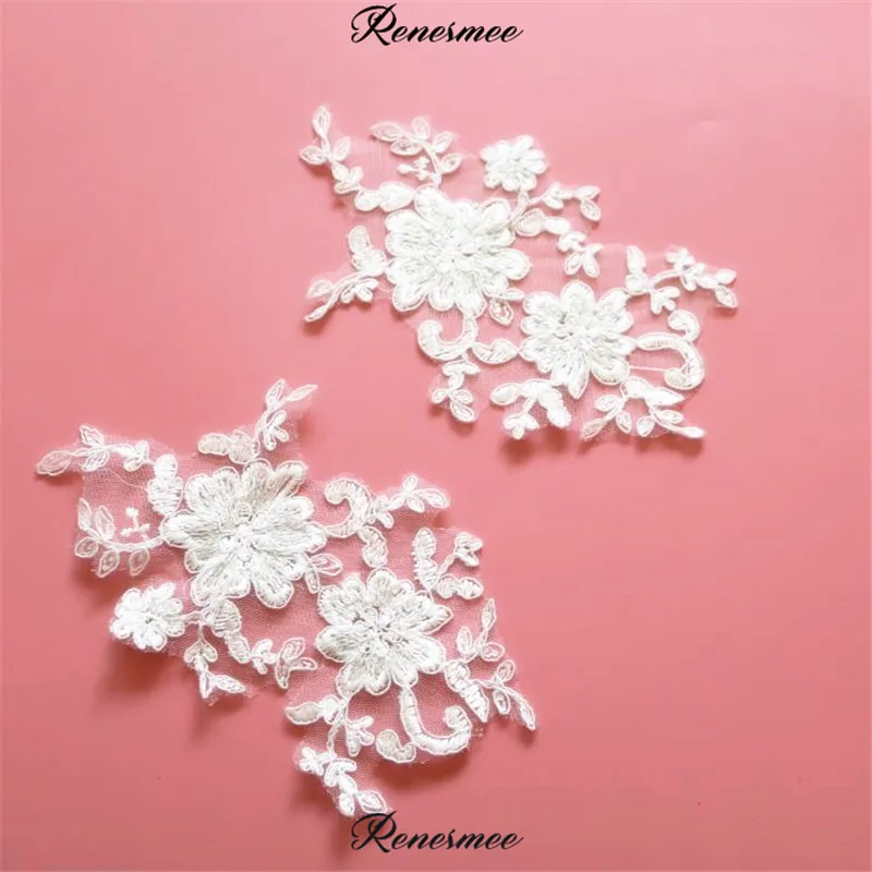

5Pairs Ivory Cording Embroidered Lace Applique Trim For DIY Wedding Garment Shoes Headdress Decoration 18.5X10.5cm SX239