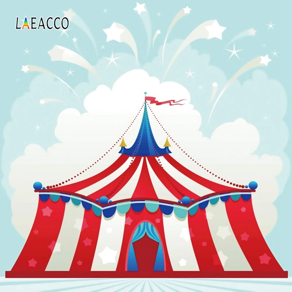 

Laeacco Circus Tent White Clouds Stars Baby Birthday Photography Backgrounds Customized Photographic Backdrops For Photo Studio