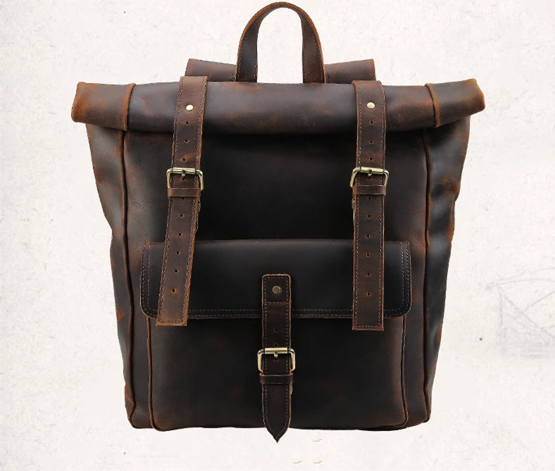 Large Leather Roll Top Backpack Laptop 17