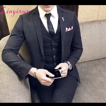 

Linyixun Designers Wool Suits 3 Piece Suit Men Black Slim Vingtage Suit Wedding Dress Business Acostume Homme Vestito Uomo