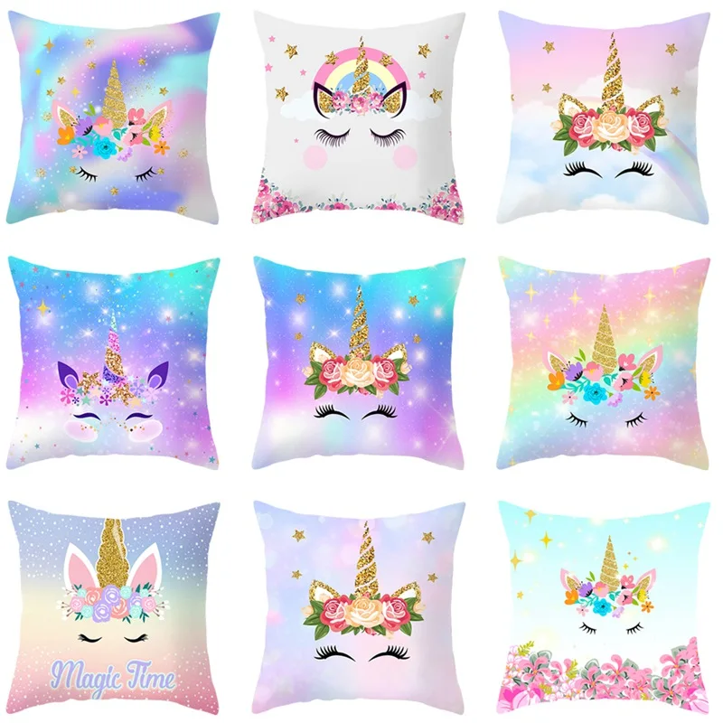

Cute Unicorn Cushion Cover Cartoon Animal Cat Flamingo Polyester Throw Pillow Case Cover Unicorn Decoration Pillowcases