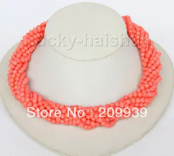 

huij 0091 AAA 18" 10row round pink coral beads necklace Imitation pink coral clasp discount 40%
