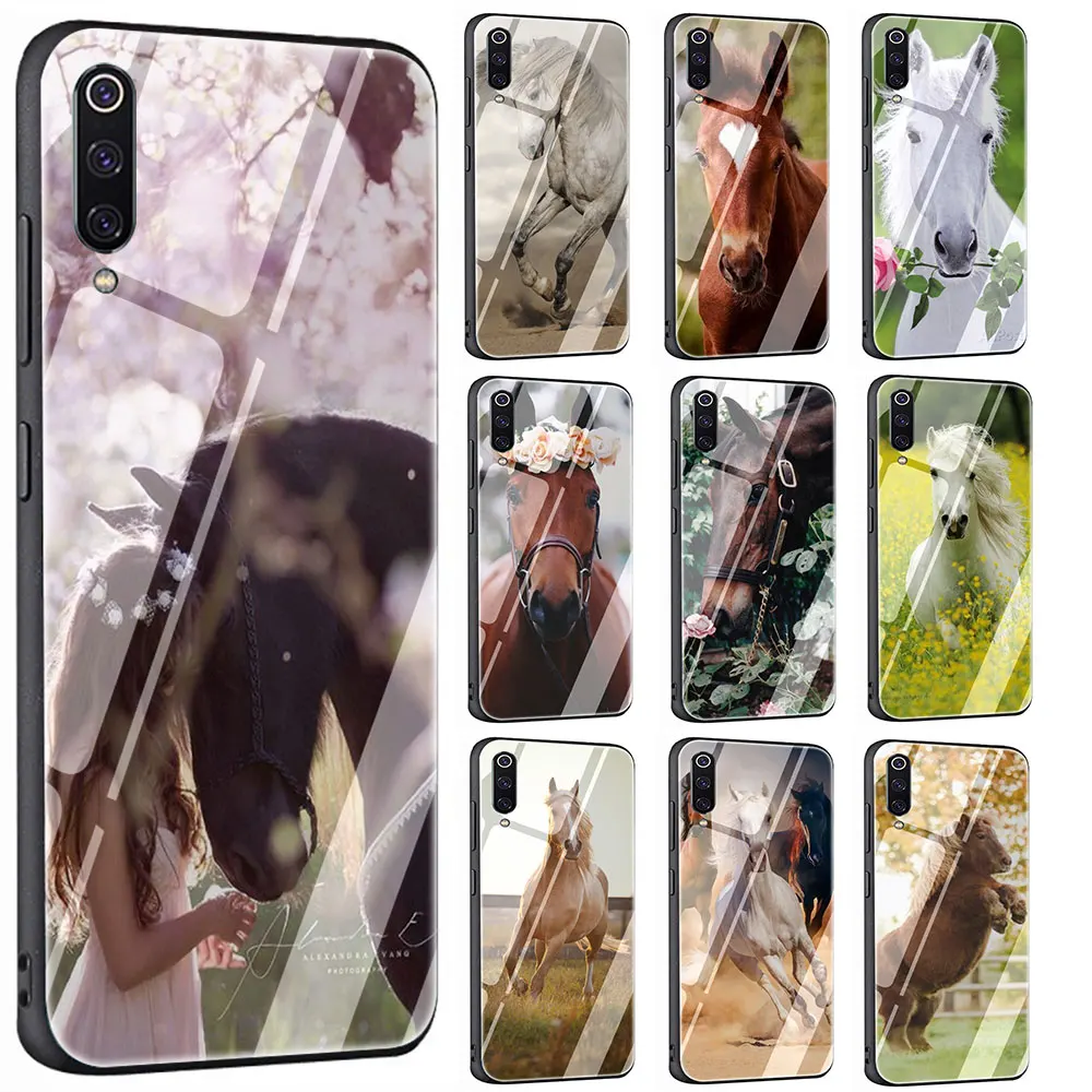 

Horse Animal Printed Tempered Glass Cover Case for Xiaomi 8 Lite A1 A2 9 Redmi Note 5 6 7 Pro 6A 4X F1