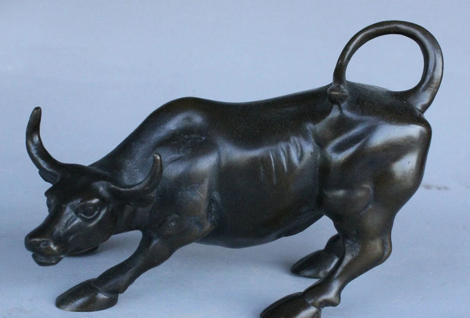 China FengShui Pure Bronze Home Decoration Sculpture Wall Street Bull
