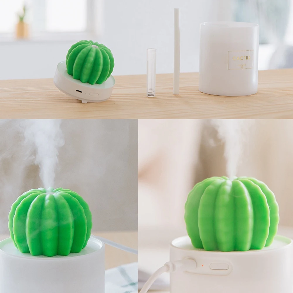 USB Cactus Air Humidifier Ultrasonic Humidifiers with Night Light Mist Maker Aromatherapy Diffuser 
