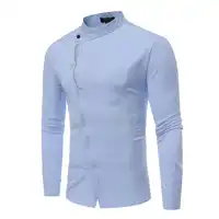Fashion casual slanting placket shirt Embroidered men's versatile solid color single-breasted long-sleeved collar shirt