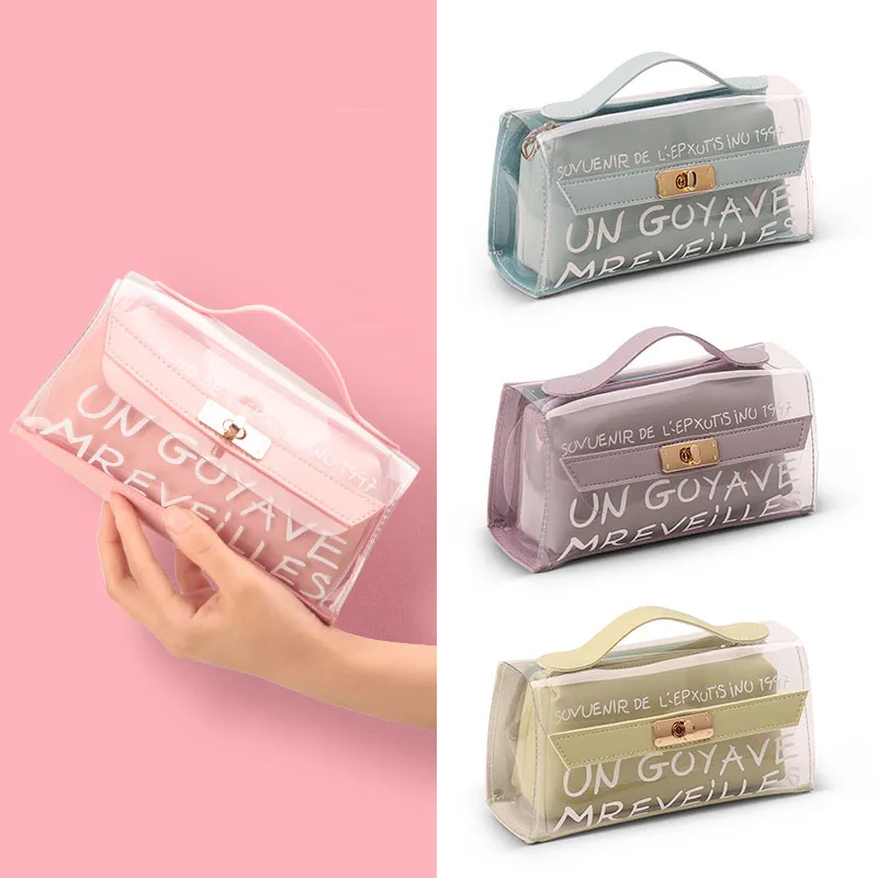 

Waterproof pen bag Originality Cute Kawaii Pencil Case Cosmetic Bag Office Supplies Students Writing Stationery Transparent Gift