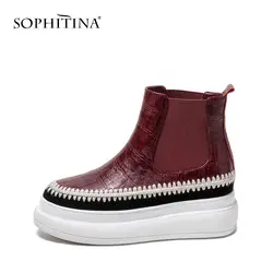SOPHITINA/женские ботильоны, увеличивающие рост, модная обувь из коровьей кожи с вышивкой, обувь без шнуровки, разноцветные зимние классические