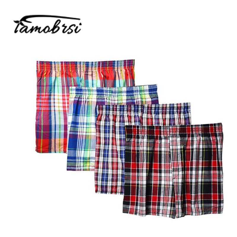 

4 pcs/lot Men Underwear Cotton Classic Plaid Boxers Loose Shorts Men's Panties Breathable Home Underpants 6XL 5XL boxer homme