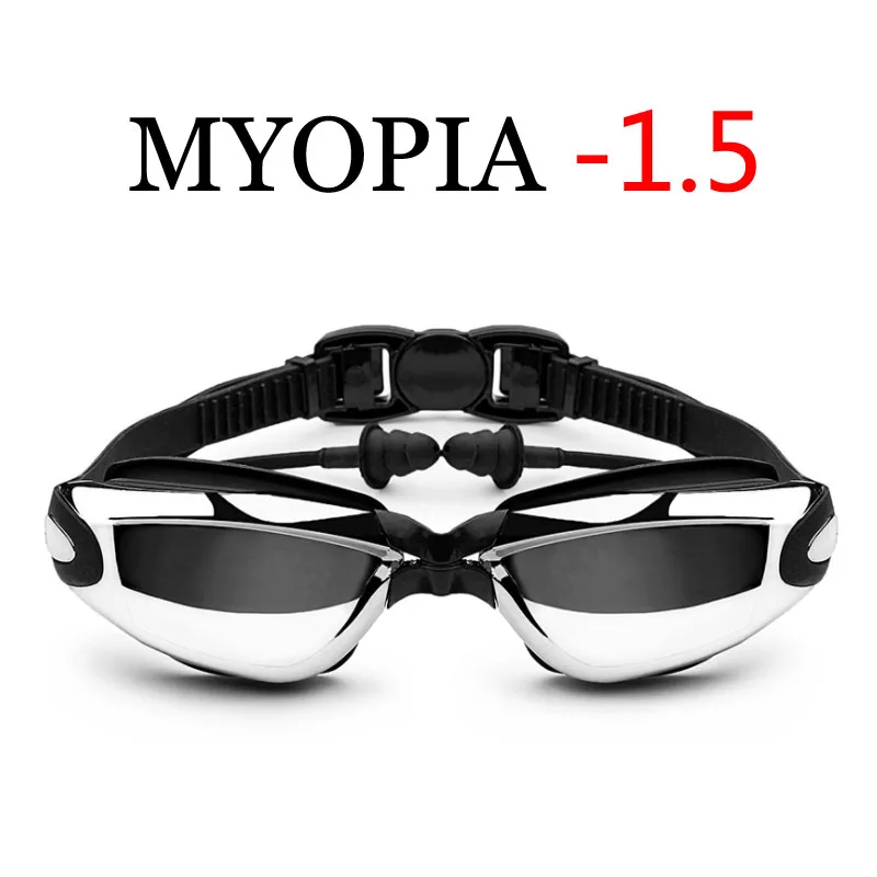 Оптические плавательные очки для мужчин и женщин Близорукость бассейн ушной Профессиональный Водонепроницаемый плавать очки по рецепту для взрослых очки для дайвинга - Цвет: Black Myopia -1.5