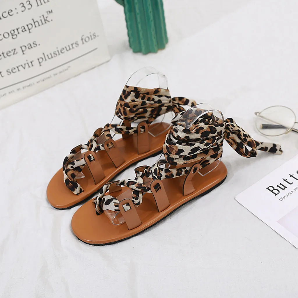 

SAGACE Ladies Shoes Sexy Outside Flip Flops Women's Bohemia Leopard Sandals Summer Open Toe Sandals Lace-Up Beach Shoes 2019