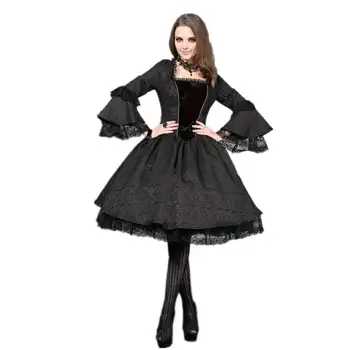 

Darkinlove Women's Brocade & Lace Goth Black Dress DW038
