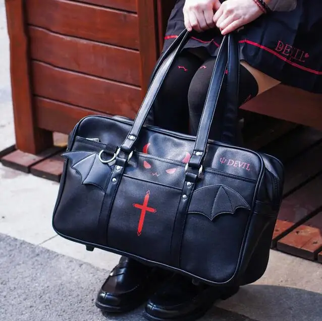 

Anime Little Devil Japanese Harajuku Cosplay JK Uniform Handbag Totes Shoulder Bag PU Black Portable School Book Bag TM1020
