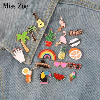 Ананас Тукан радуга губы сок солнечные очки Фламинго арбузная шляпа Гитара Брошь джинсовая куртка значок модные ювелирные изделия