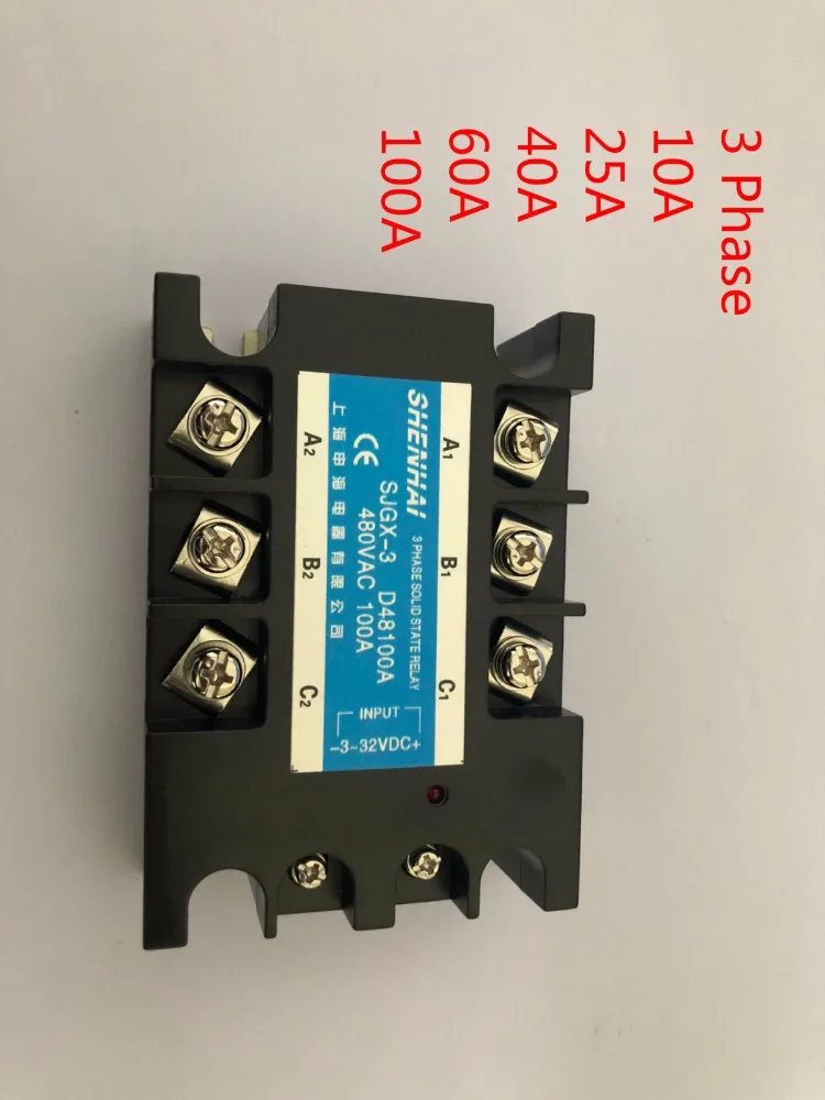 

25A 40A 60A 100A SSR 3 Phase Solid State Relay SSR-100 AC to AC Solid State Relay 100A SSR Relay Three Phase SSR 100A Rele