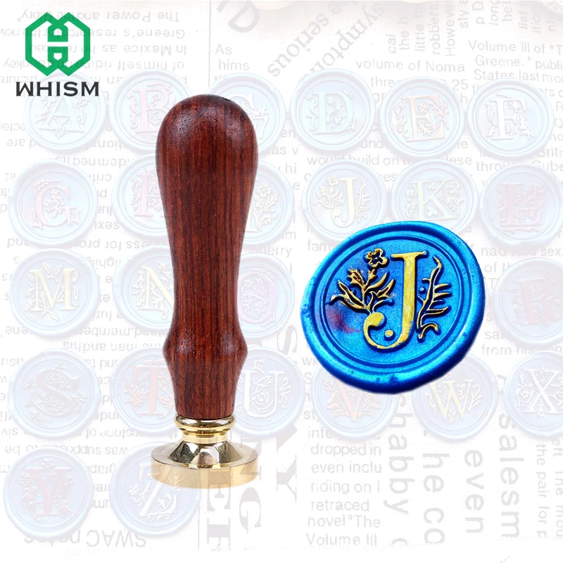 WHITE Wooden Sealing Wax Stamp 24 Alphabet Letter Seal Stamp Plant Flower Vine Retro Seal Post For Wedding Party Decoration