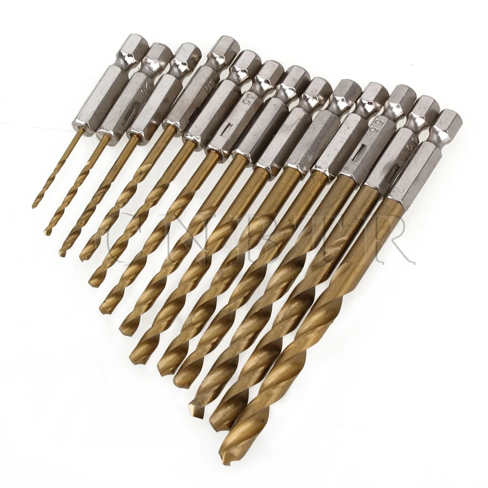CNBTR HSS Titanium Coated Drill Bit 1/4'' Hex Shanks Set Tools 1.5 6