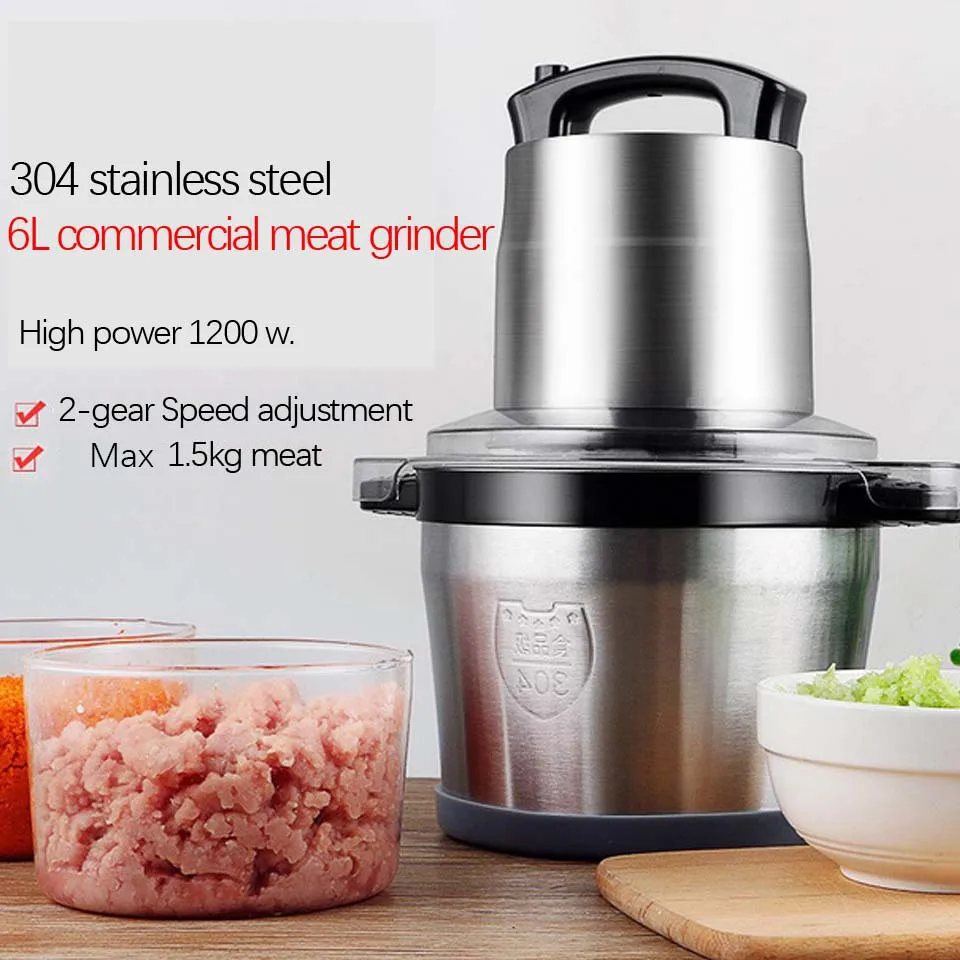 6l Stainless Steel Meat Grinder Blender Chopper Electric Mincing