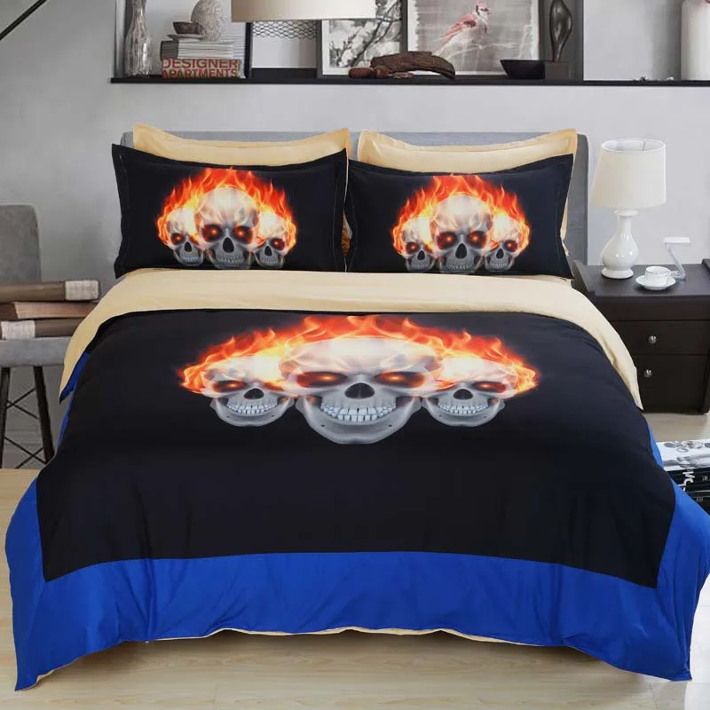 

New Arrival 3D Skull 4pcs Bedding Set Designer Duvet Cover Set Bed Linens Queen King Size Bed Sheets Home Textile