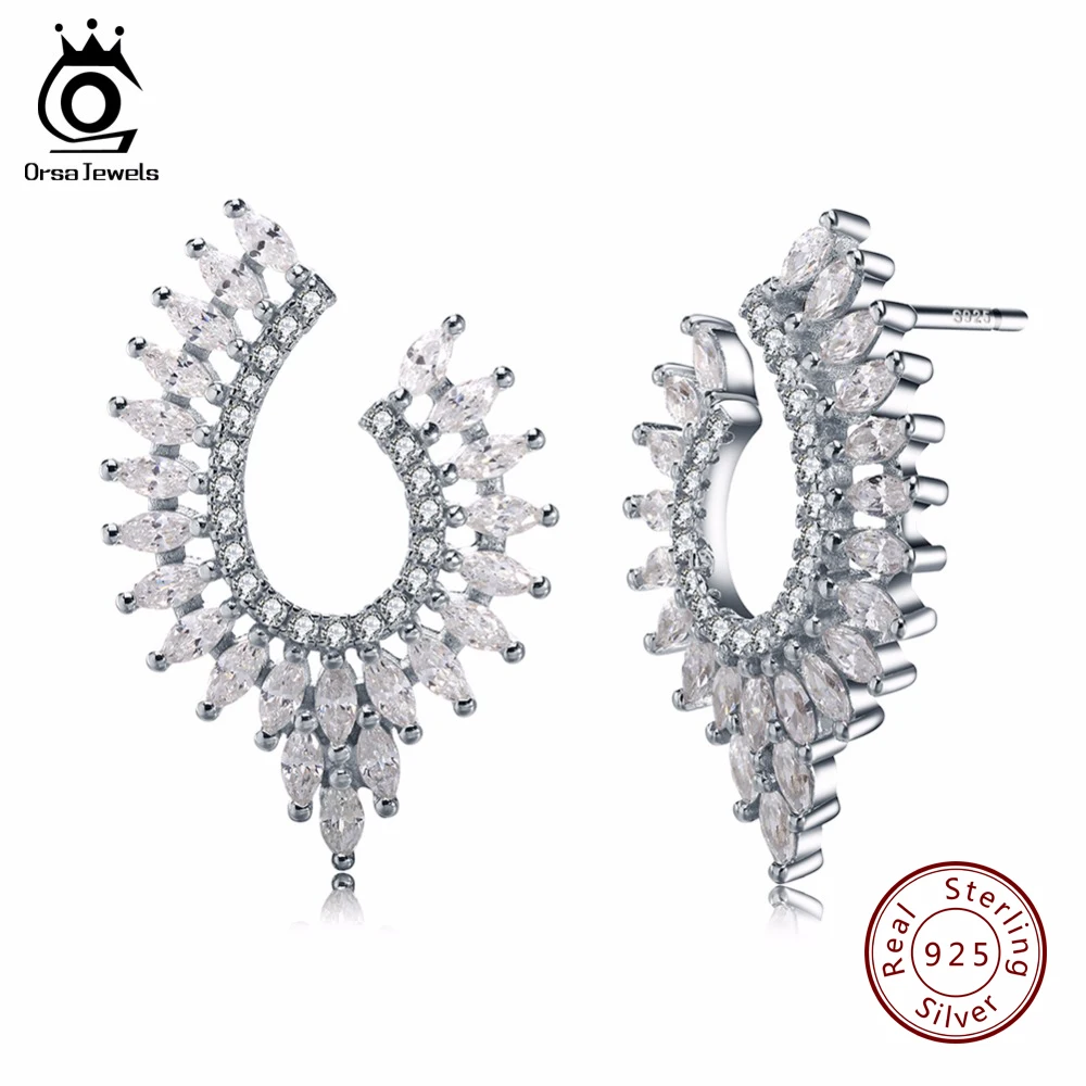 

ORSA JEWELS 2019 Fancy Drop Earring Silver 925 Sterling Women Jewels Earrings Sterling Silver with Shiny Cubic Zirconia SE32